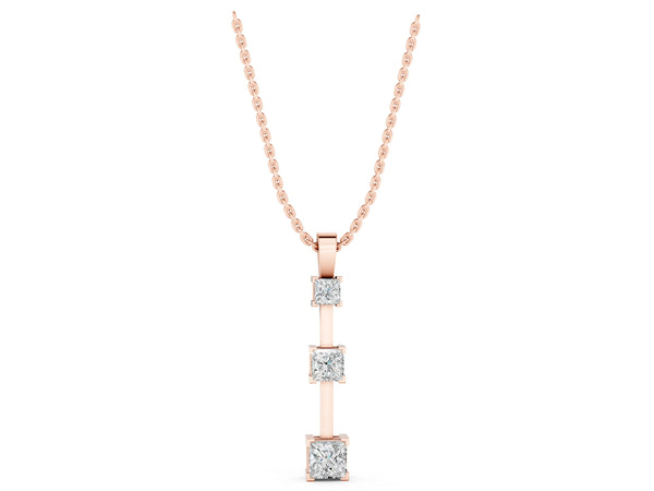 Rose gold Three-Stone Princess Cut Prong Set Pendant