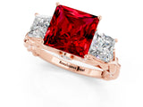 Rose gold Three-Stone Princess Cut Ruby Braided Band Ring with Four-Prong Setting_32
