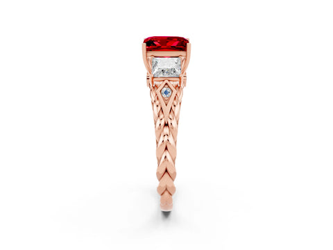 Rose gold Three-Stone Princess Cut Ruby Braided Band Ring with Four-Prong Setting_33