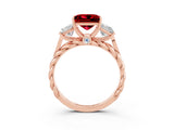 Rose gold Three-Stone Princess Cut Ruby Braided Band Ring with Four-Prong Setting_34