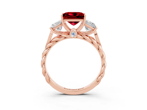 Rose gold Three-Stone Princess Cut Ruby Braided Band Ring with Four-Prong Setting_34
