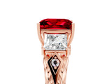 Rose gold Three-Stone Princess Cut Ruby Braided Band Ring with Four-Prong Setting_36