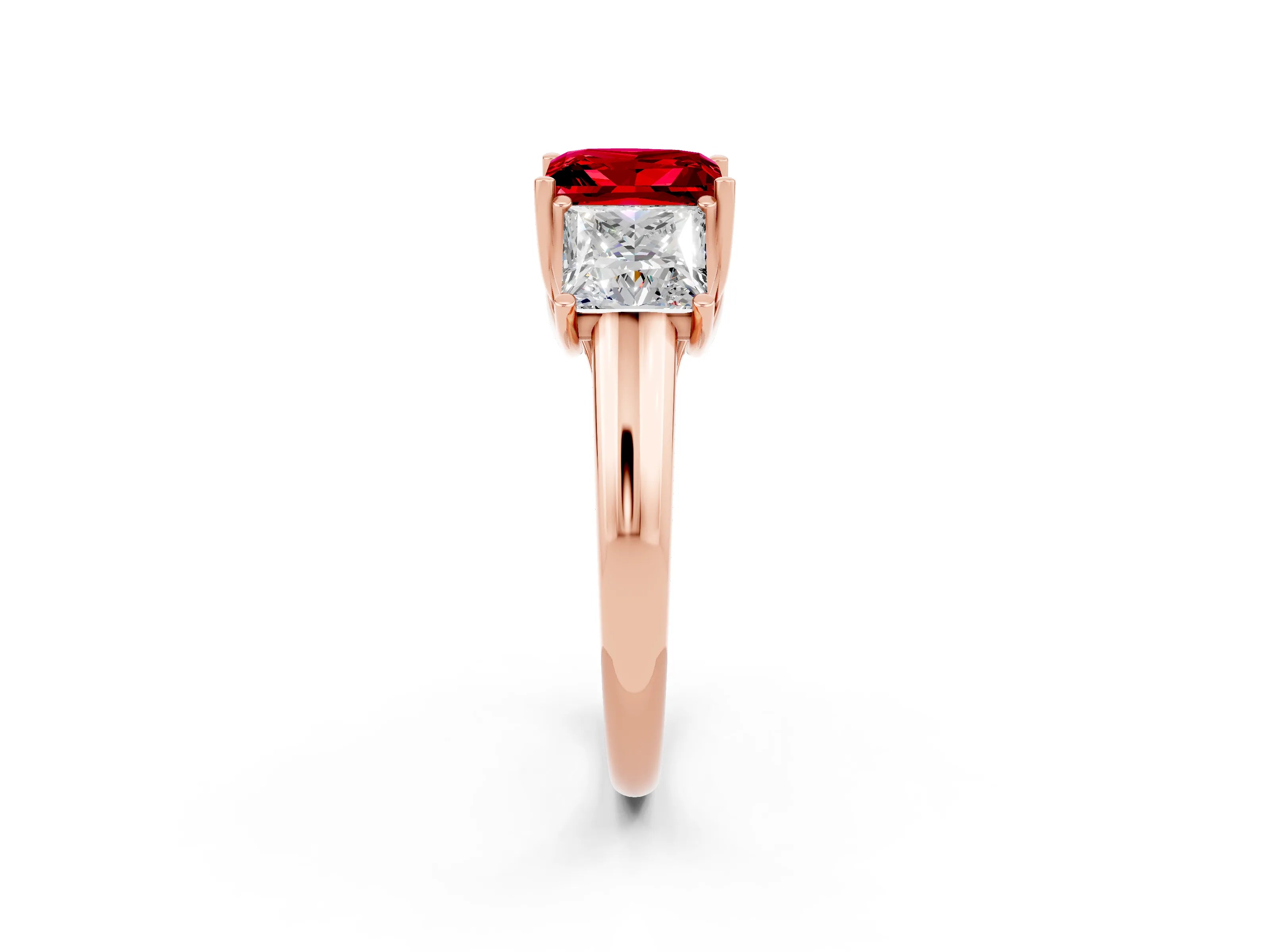 Rose gold Three-Stone Princess Cut Ruby Engagement Ring with Prong Setting_2