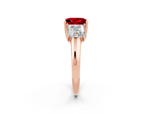 Rose gold Three-Stone Princess Cut Ruby Engagement Ring with Prong Setting