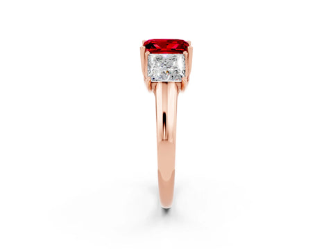 Rose gold Three-Stone Princess Cut Ruby Engagement Ring with Prong Setting_2