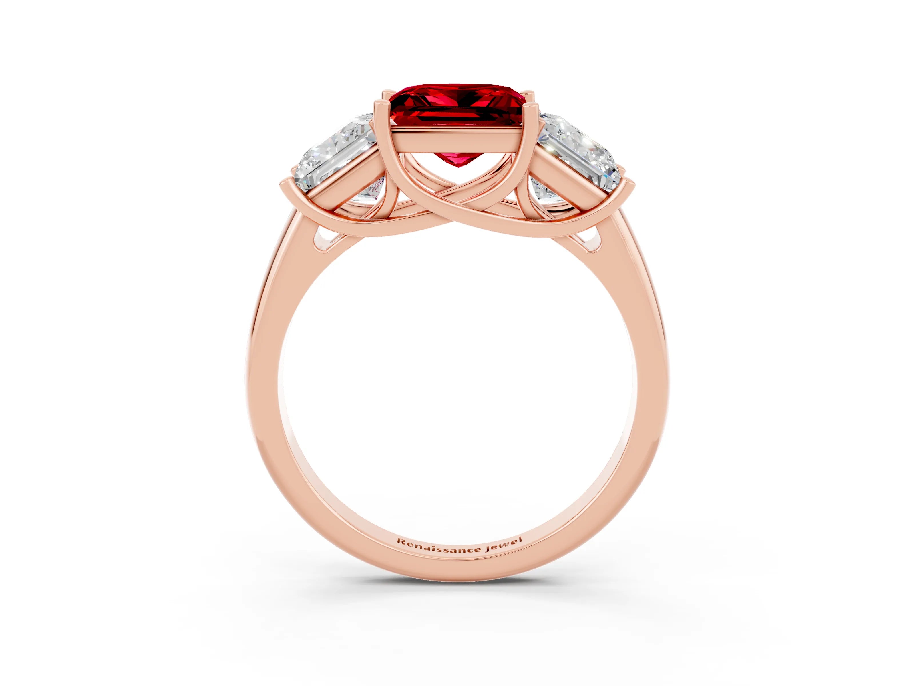 Rose gold Three-Stone Princess Cut Ruby Engagement Ring with Prong Setting_3