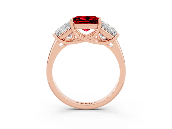 Rose gold Three-Stone Princess Cut Ruby Engagement Ring with Prong Setting