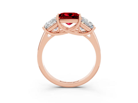 Rose gold Three-Stone Princess Cut Ruby Engagement Ring with Prong Setting_3