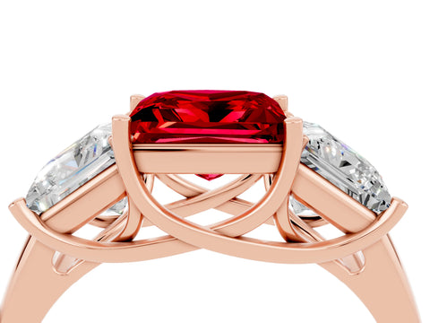 Rose gold Three-Stone Princess Cut Ruby Engagement Ring with Prong Setting_4
