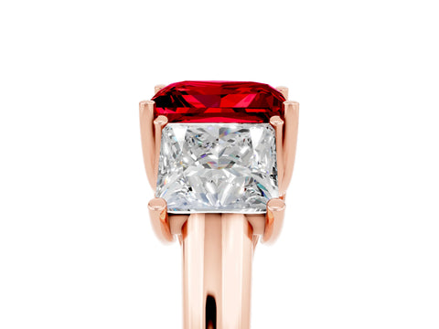 Rose gold Three-Stone Princess Cut Ruby Engagement Ring with Prong Setting_5