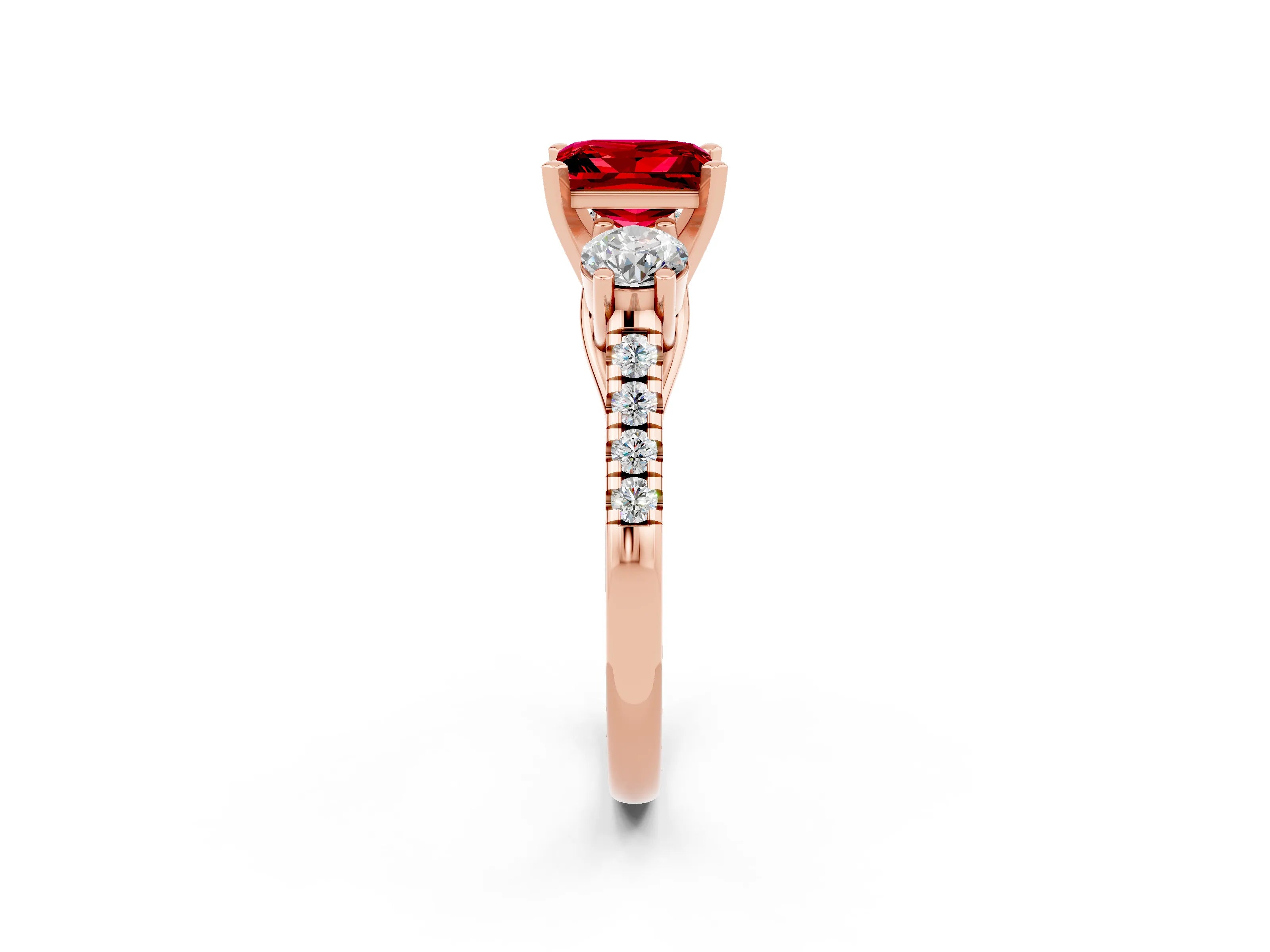 Rose gold Three-Stone Princess Cut Ruby Pavé Band with Four-Prong Setting_2
