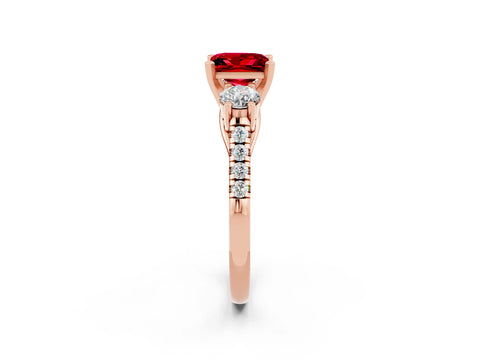 Rose gold Three-Stone Princess Cut Ruby Pavé Band with Four-Prong Setting_2