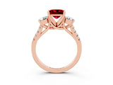 Rose gold Three-Stone Princess Cut Ruby Pavé Band with Four-Prong Setting_3