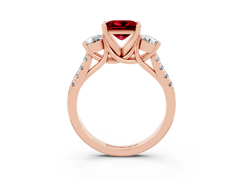 Rose gold Three-Stone Princess Cut Ruby Pavé Band with Four-Prong Setting_3