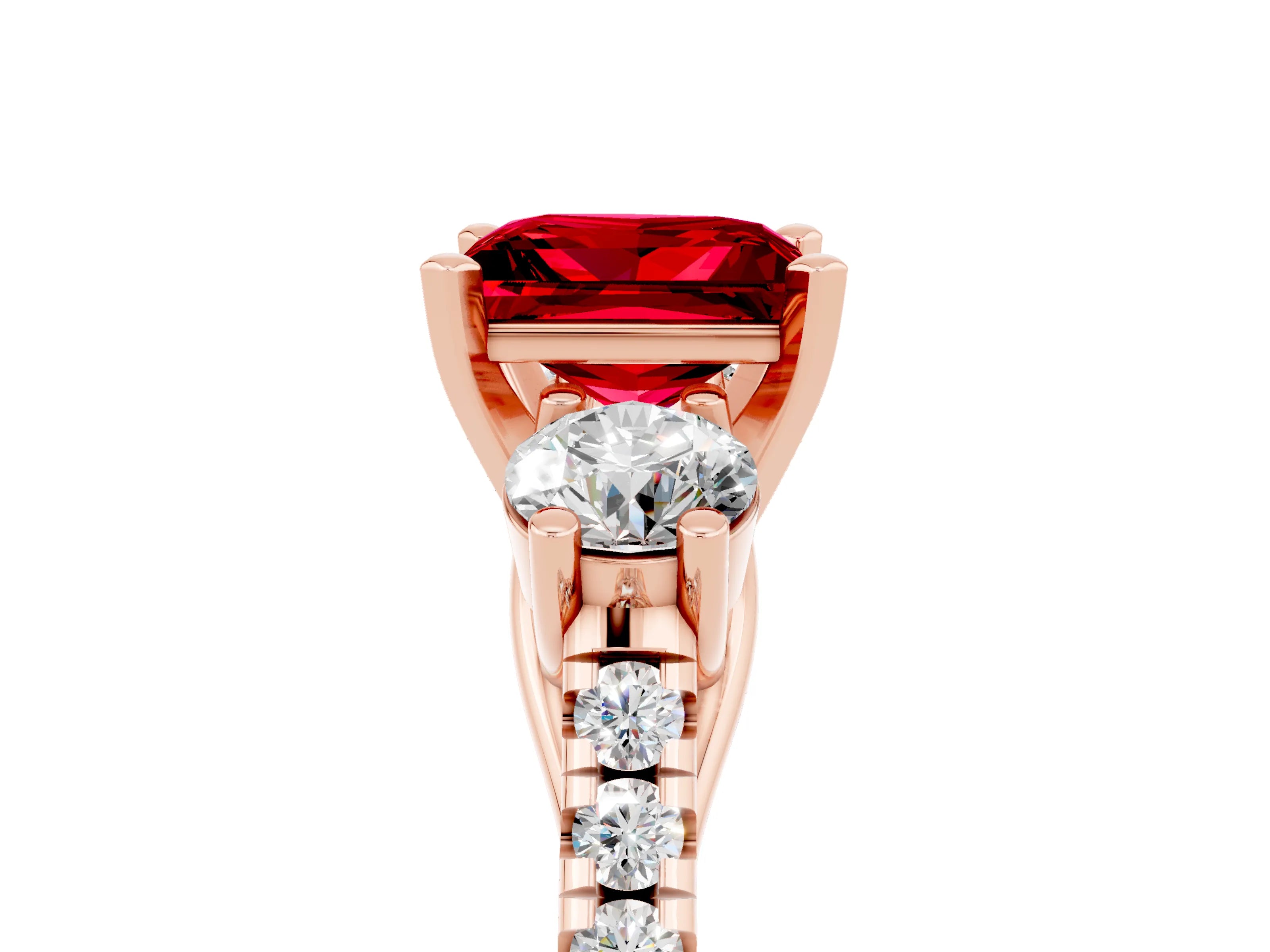 Rose gold Three-Stone Princess Cut Ruby Pavé Band with Four-Prong Setting_5