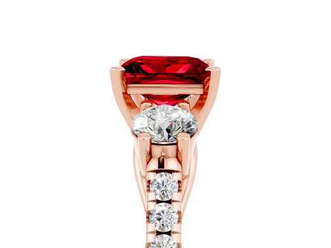 Rose gold Three-Stone Princess Cut Ruby Pavé Band with Four-Prong Setting_5
