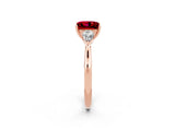 Rose gold Three-Stone Princess Cut Ruby Ring with Pear  Side Stones in Four-Prong Setting_14