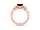 Rose gold Three-Stone Princess Cut Ruby Ring with Pear  Side Stones in Four-Prong Setting_15