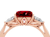 Rose gold Three-Stone Princess Cut Ruby Ring with Pear  Side Stones in Four-Prong Setting_16