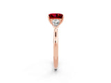 Rose gold Three-Stone Princess Cut Ruby Ring with Pear  Side Stones in Four-Prong Setting_38