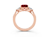 Rose gold Three-Stone Princess Cut Ruby Ring with Pear  Side Stones in Four-Prong Setting_39