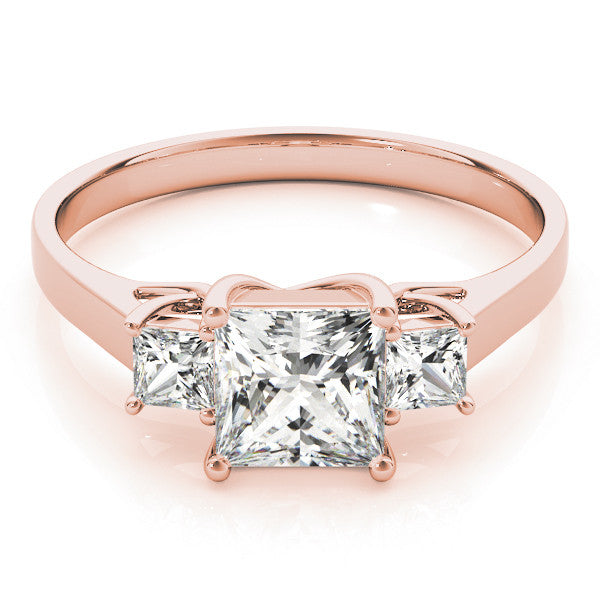 Rose gold Three-Stone Princess Cut Solitaire Engagement Ring with Prong Setting 1