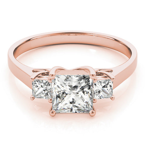 Rose gold Three-Stone Princess Cut Solitaire Engagement Ring with Prong Setting 1