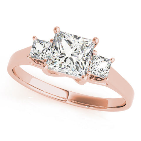 Rose gold Three-Stone Princess Cut Solitaire Engagement Ring with Prong Setting