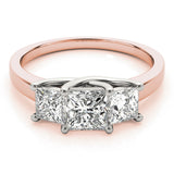 Rose gold Three-Stone Princess Cut Solitaire Ring with Classic Prong Setting 1
