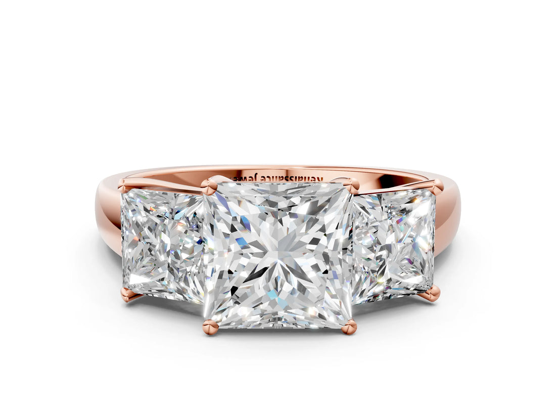 Rose gold Three-Stone Princess Cut Solitaire Ring with Classic Prong Setting_3