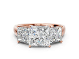 Rose gold Three-Stone Princess Cut Solitaire Ring with Classic Prong Setting_3