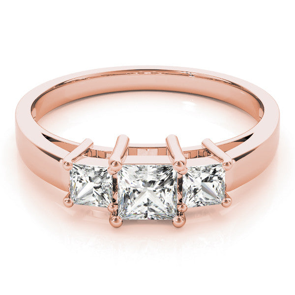 Rose gold Three-Stone Princess Cut Solitaire Ring with Prong Setting 1