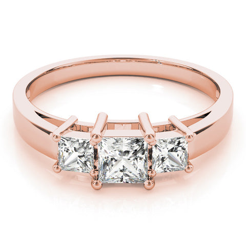 Rose gold Three-Stone Princess Cut Solitaire Ring with Prong Setting 1
