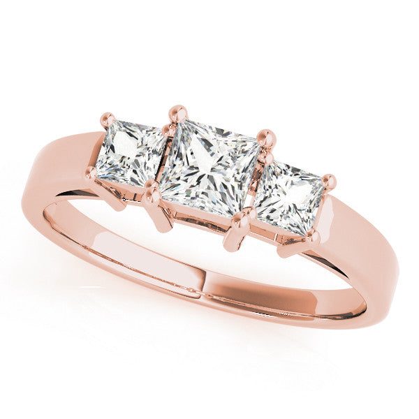 Rose gold Three-Stone Princess Cut Solitaire Ring with Prong Setting