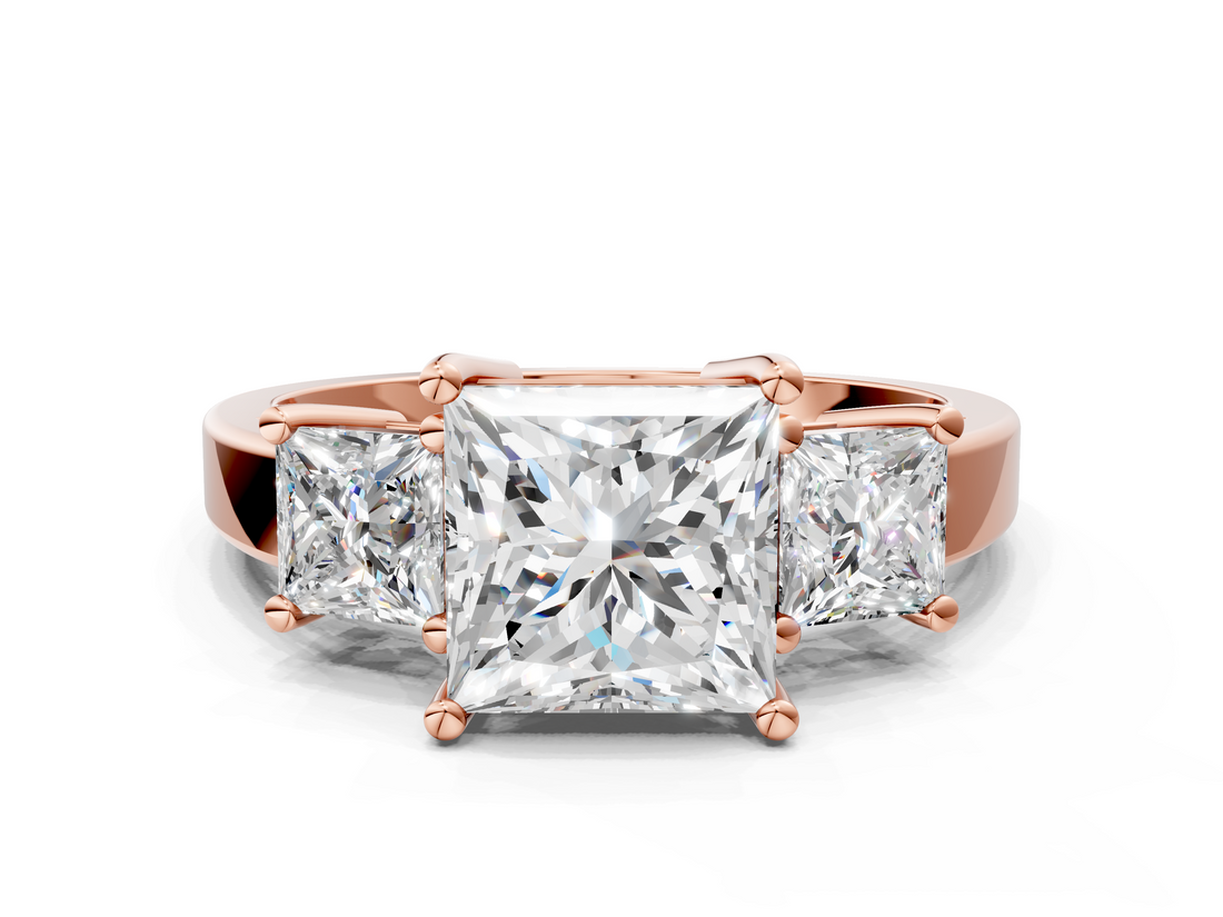 Rose gold Three-Stone Princess Cut Solitaire Ring with Prong Setting_7