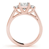 Rose gold Three-Stone Princess Cut Solitaire Ring with Round Side Stones and Four-Prong Setting 2