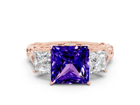 Rose gold Three-Stone Princess Cut Tanzanite Braided Band Ring with Four-Prong Setting_12