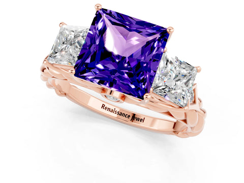 Rose gold Three-Stone Princess Cut Tanzanite Braided Band Ring with Four-Prong Setting_13