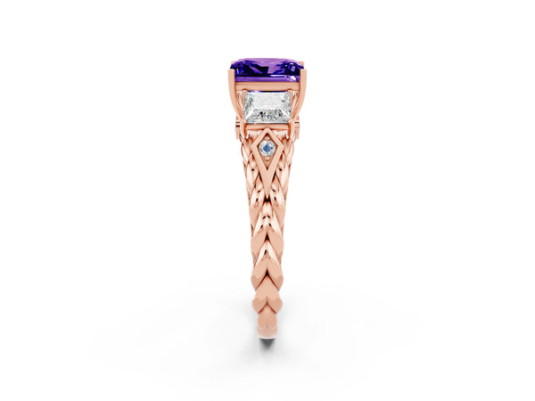 Rose gold Three-Stone Princess Cut Tanzanite Braided Band Ring with Four-Prong Setting