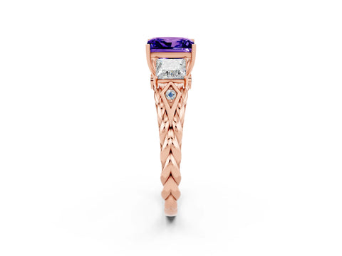 Rose gold Three-Stone Princess Cut Tanzanite Braided Band Ring with Four-Prong Setting_14