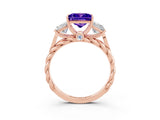 Rose gold Three-Stone Princess Cut Tanzanite Braided Band Ring with Four-Prong Setting_15