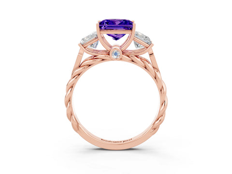 Rose gold Three-Stone Princess Cut Tanzanite Braided Band Ring with Four-Prong Setting_15