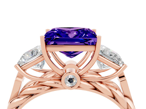 Rose gold Three-Stone Princess Cut Tanzanite Braided Band Ring with Four-Prong Setting_16