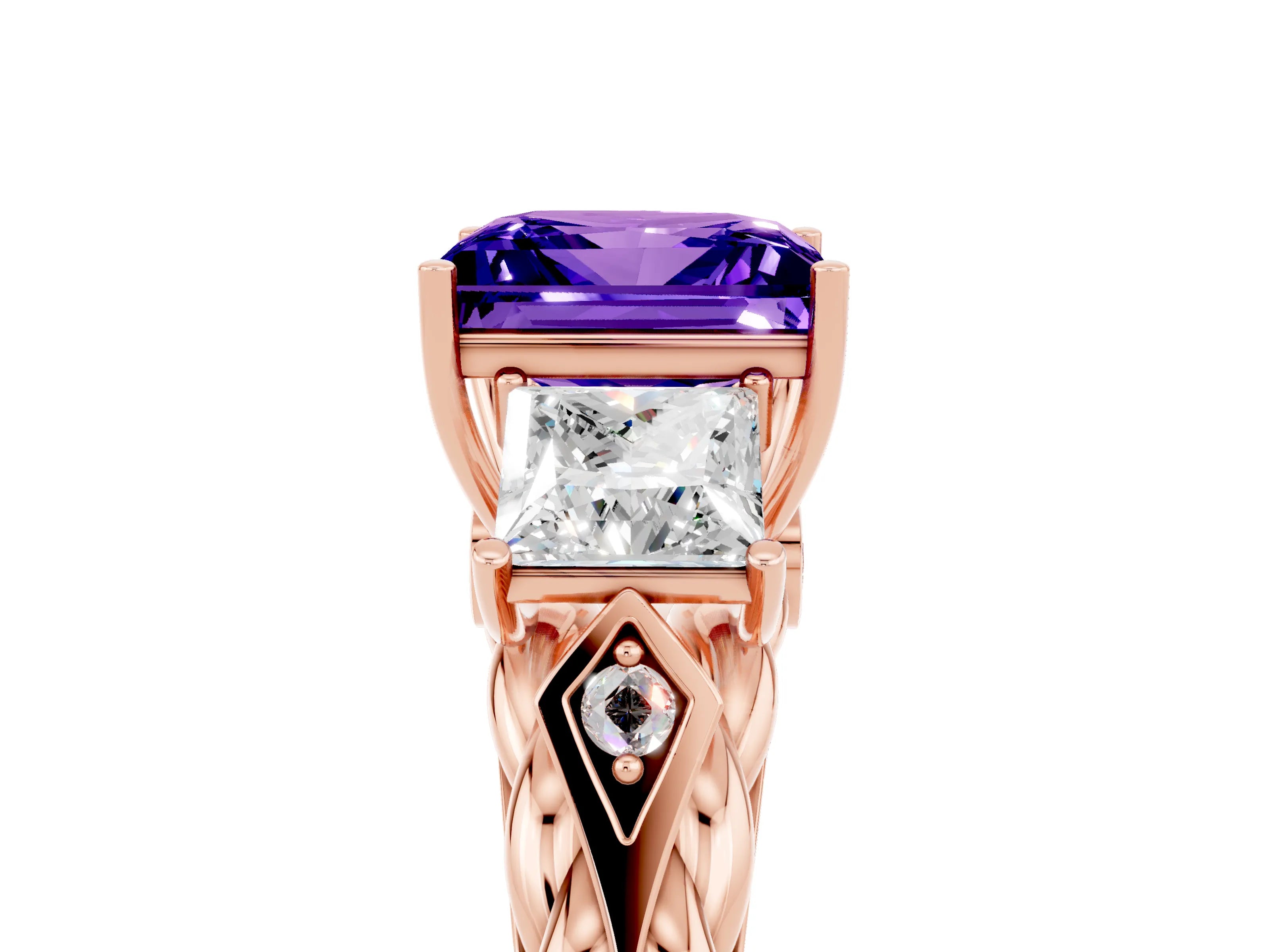 Rose gold Three-Stone Princess Cut Tanzanite Braided Band Ring with Four-Prong Setting_17