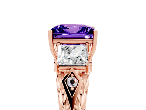 Rose gold Three-Stone Princess Cut Tanzanite Braided Band Ring with Four-Prong Setting_17
