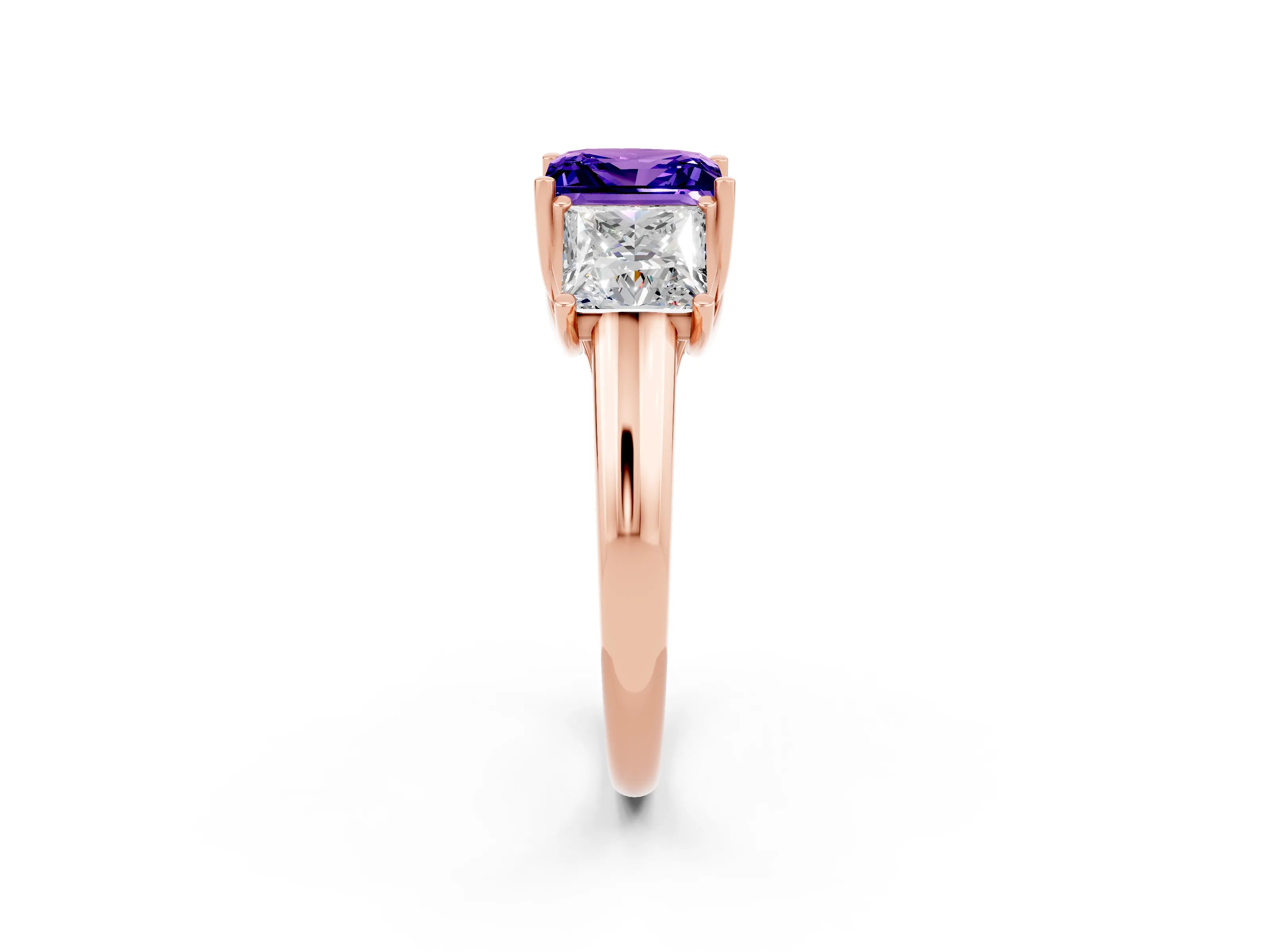 Rose gold Three-Stone Princess Cut Tanzanite Engagement Ring with Prong Setting_2