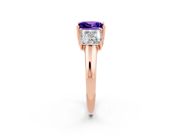 Rose gold Three-Stone Princess Cut Tanzanite Engagement Ring with Prong Setting