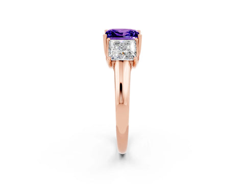 Rose gold Three-Stone Princess Cut Tanzanite Engagement Ring with Prong Setting_2