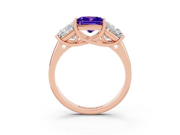 Rose gold Three-Stone Princess Cut Tanzanite Engagement Ring with Prong Setting