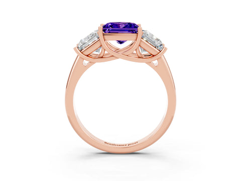 Rose gold Three-Stone Princess Cut Tanzanite Engagement Ring with Prong Setting_3